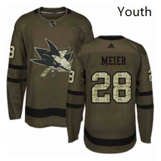Youth Adidas San Jose Sharks 28 Timo Meier Authentic Green Salute to Service NHL Jersey
